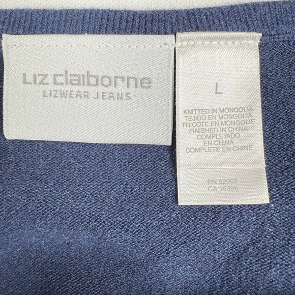 Liz Claiborne Navy‎ Blue Embroidered Floral Velvet Trim Knit Tank Top Women's L - Picture 6 of 12